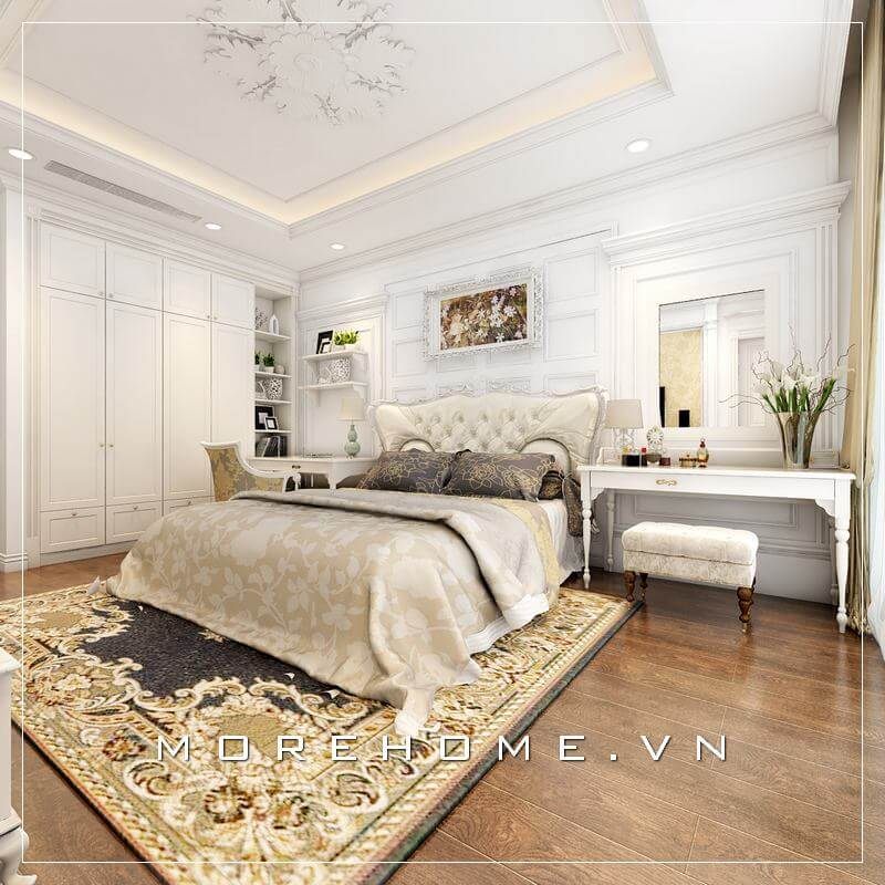 Mẫu giường ngủ cao cấp phong cách tân cổ điển với đường nét tinh tế mang lại cho không gian phòng ngủ Master thêm phần sang trọng, đẹp mắt